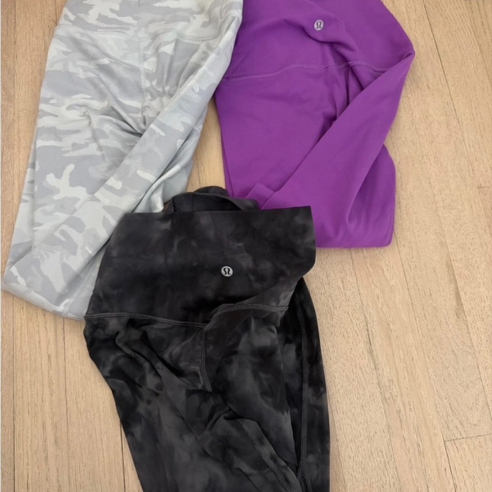lululemon athletica Leggings Set in Purple, Light Gray Camo, and Black